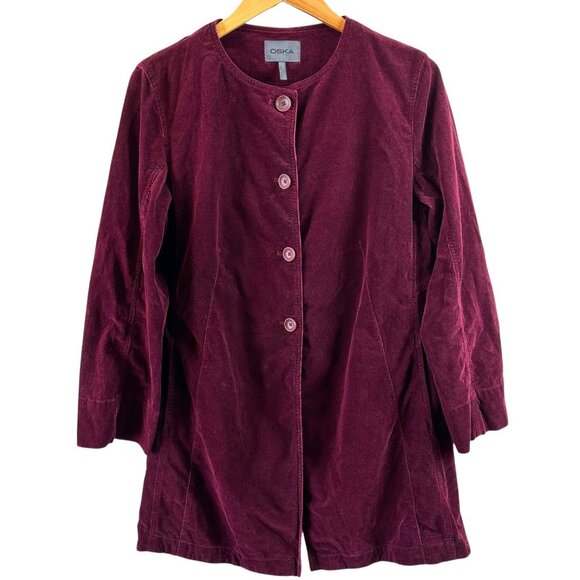OSKA Burgundy Corduroy Button Front Jacket – Cotton/Elastane – Women’s Size 1/S - Picture 3 of 6
